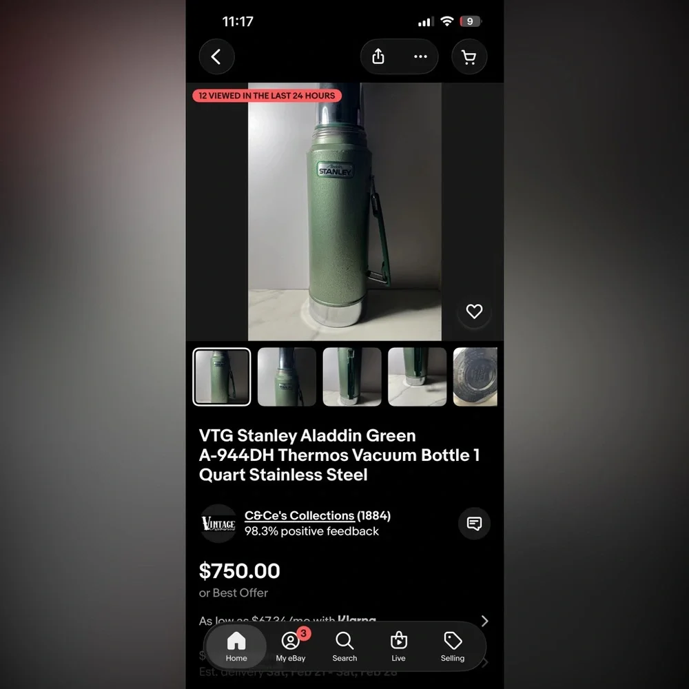 Vintage Aladdin Stanley Thermos Steel w Handle A-944DH Quart Insulated - Picture 11 of 11